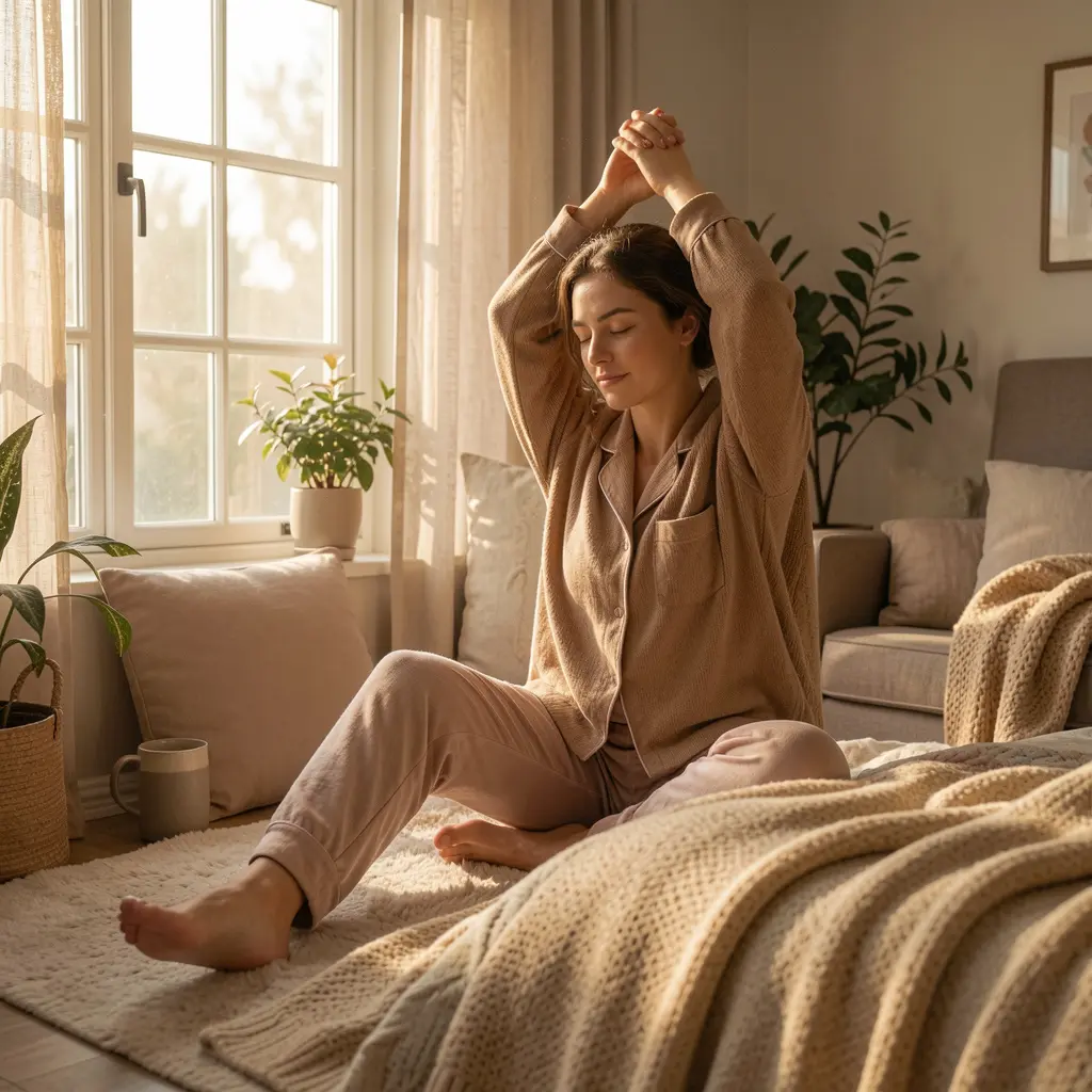 Peaceful morning routine with stretching and mindful movement